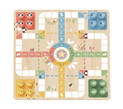 My Forest Friends 2 in 1 Wooden Board Game - Snakes & Ladders + Ludo - Tooky Toy