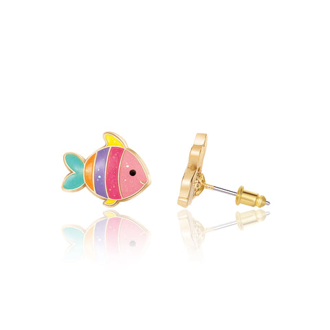 Glitter Rainbow Fish Cutie Stud Earrings - Girl Nation