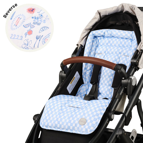 Reversible Pram Liner - Mediterranean/Blue Check - OIOI