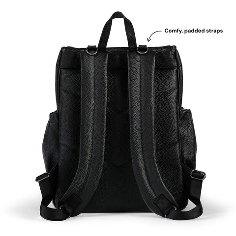 Signature Nappy Backpack - Jet Black Genuine Leather - OIOI