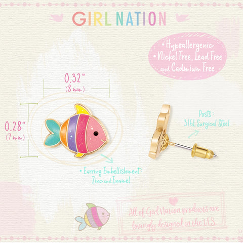 Glitter Rainbow Fish Cutie Stud Earrings - Girl Nation