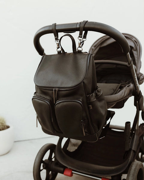 Signature Nappy Backpack - Jet Black Genuine Leather - OIOI