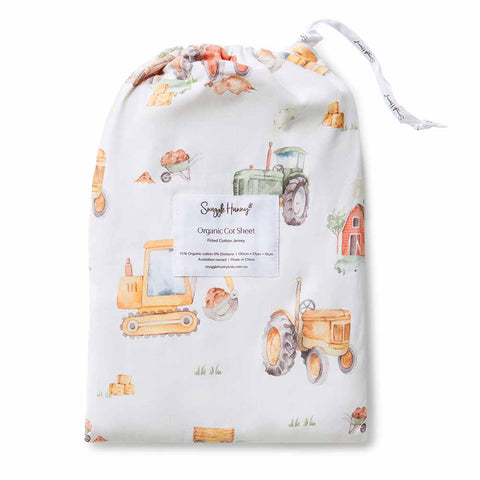 Diggers Organic Fitted Cot Sheet - Snuggle Hunny