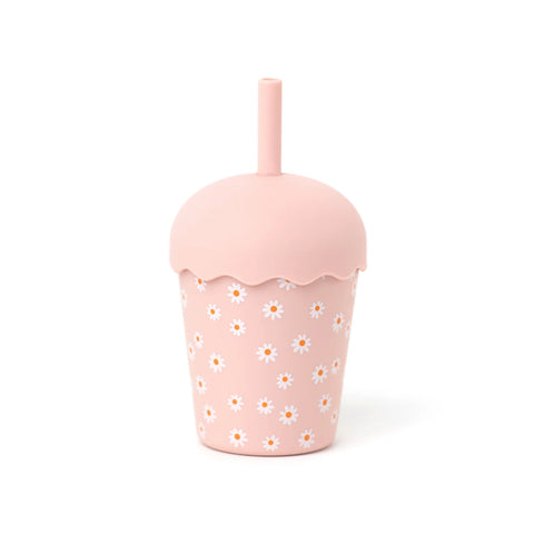 Mini Smoothie Cup & Straw 200ml - Pink Daisy - Chino Club