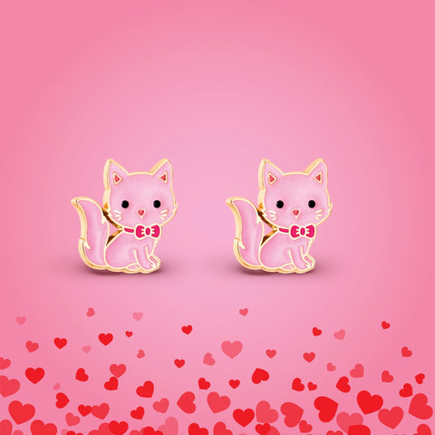 Pink Kitty Cutie Stud Earrings - Girl Nation