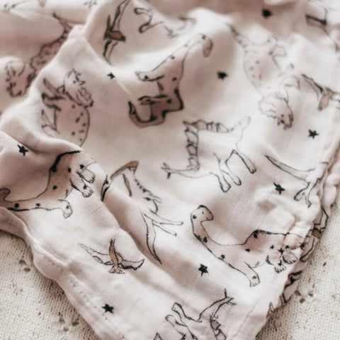 Bamboo Muslin Swaddle - Retrosaurus - Bencer & Hazelnut