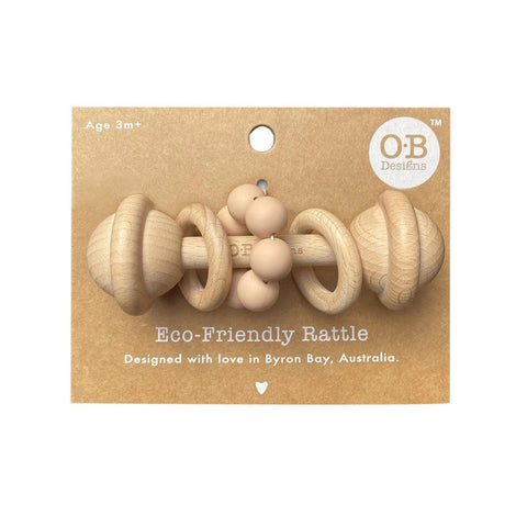 Eco-Friendly Wooden Silicone Rattle Peach - OB Designs