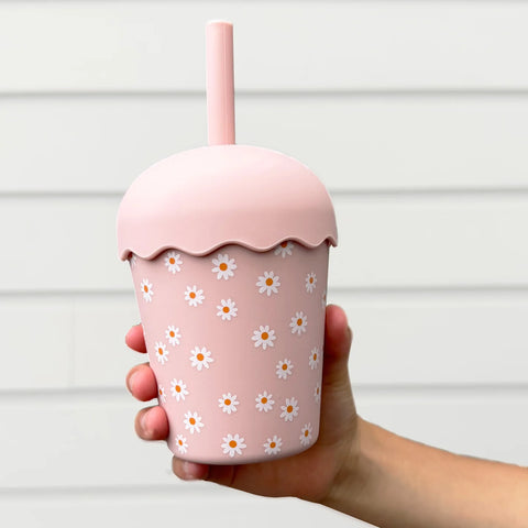 Mini Smoothie Cup & Straw 200ml - Pink Daisy - Chino Club