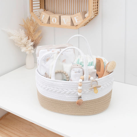 100% Cotton Rope Nappy Caddy - Natural/White - Living Textiles