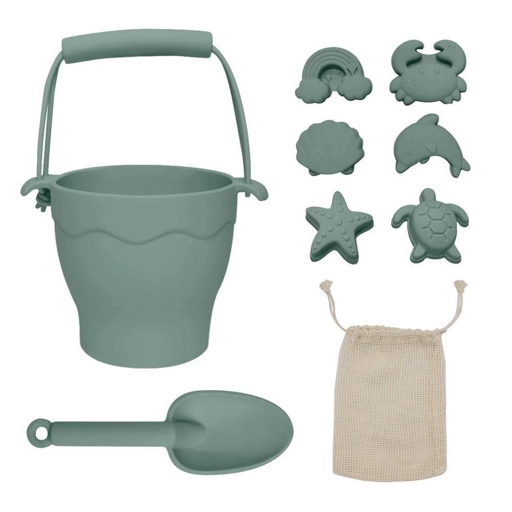 Silicone 8 piece Bucket & Spade Set - Sage - Living Textiles