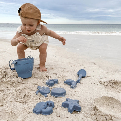 Silicone 8 piece Bucket & Spade Set - Steel Blue - Living Textiles