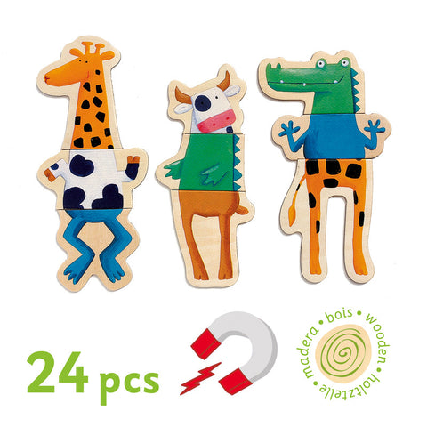 Wooden Magnetic Crazy Animals Set - Djeco